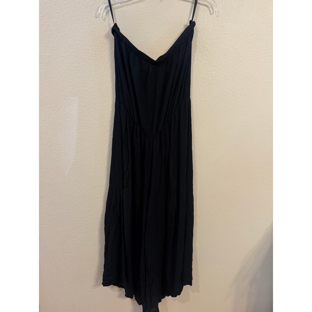 MSK Women Black Crinkle Rayon Wide Leg StrapLESS Jumpsuit Size 10